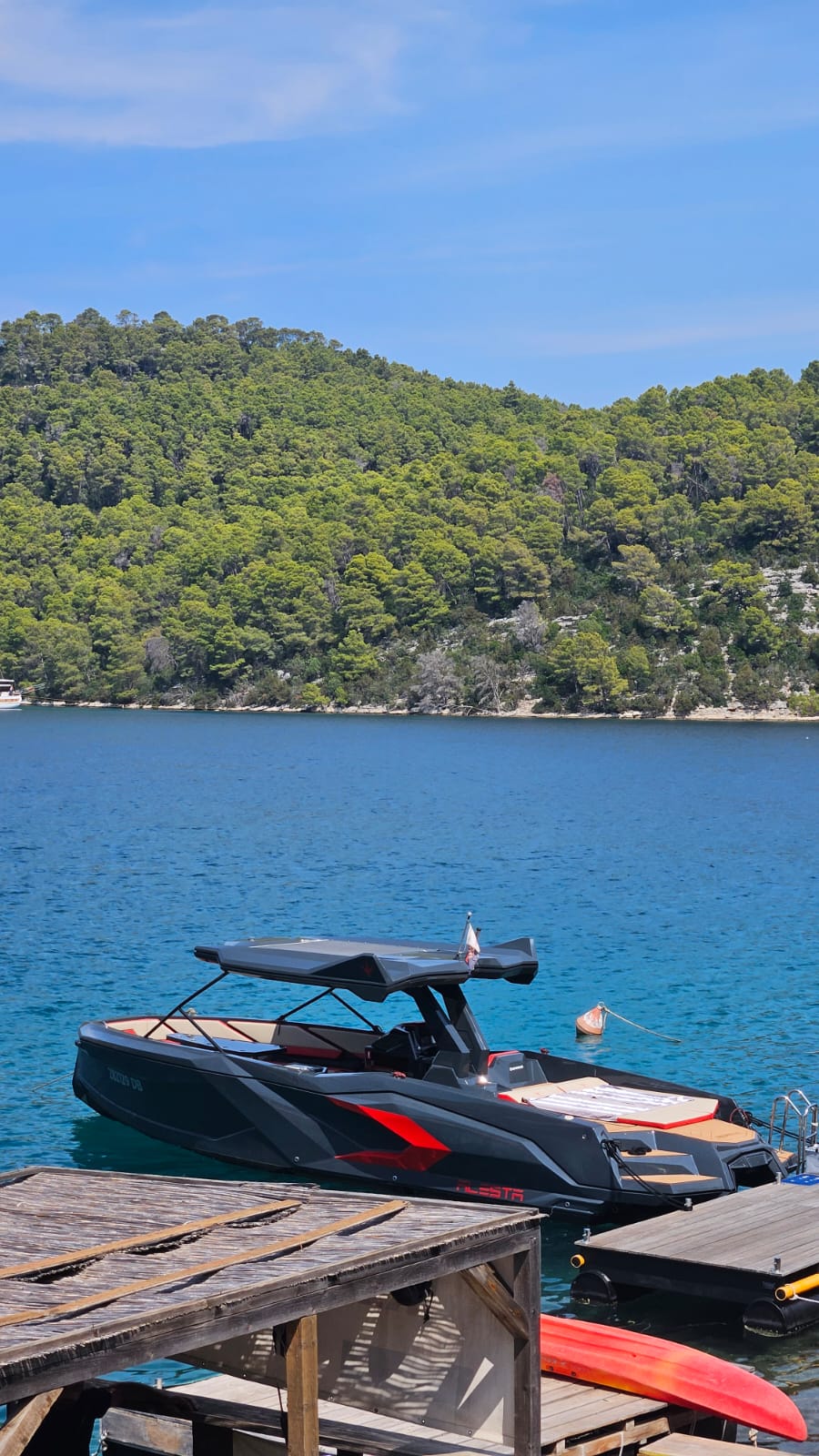 Raptor Alesta moored in turquoise water — Elaphiti Islands, Croatia